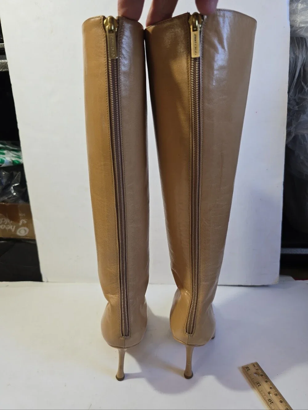 Jimmy Choo Stiletto Classic Pointed-Toe Knee-High Boot in Tan Size 35.5 Euro